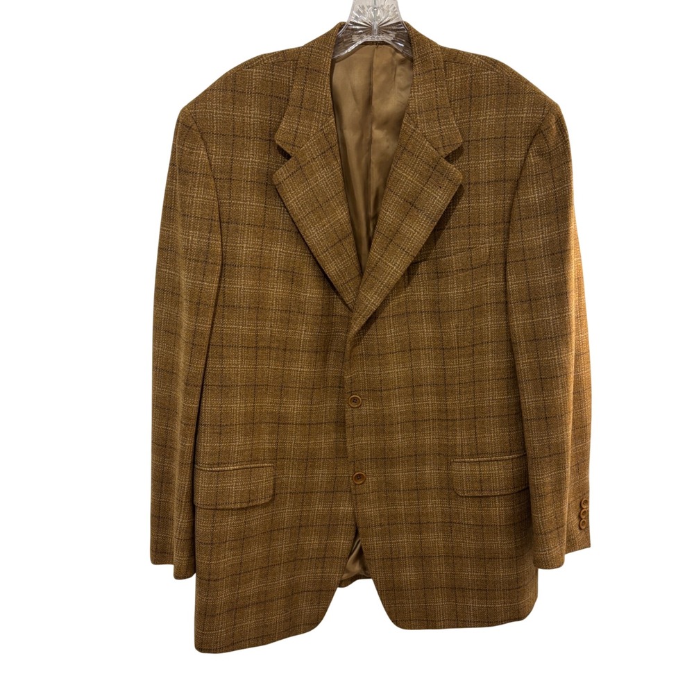 Canali Proposta Wool Tan Brown Plaid Sport Coat Blazer Mens US 46R Fully Lined - Picture 3 of 14